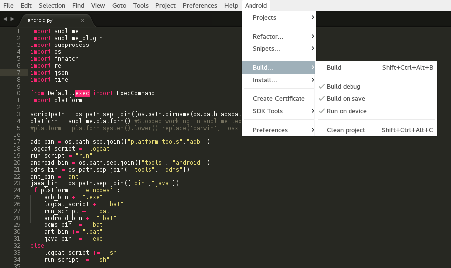 Sublime Text 3 Android plugin